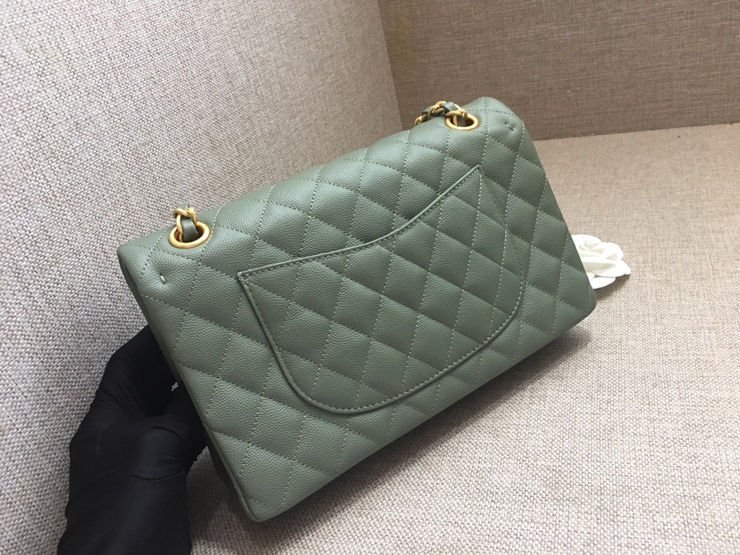 Medium Classic Flap Caviar Bag A01112 Gray Green/Gold